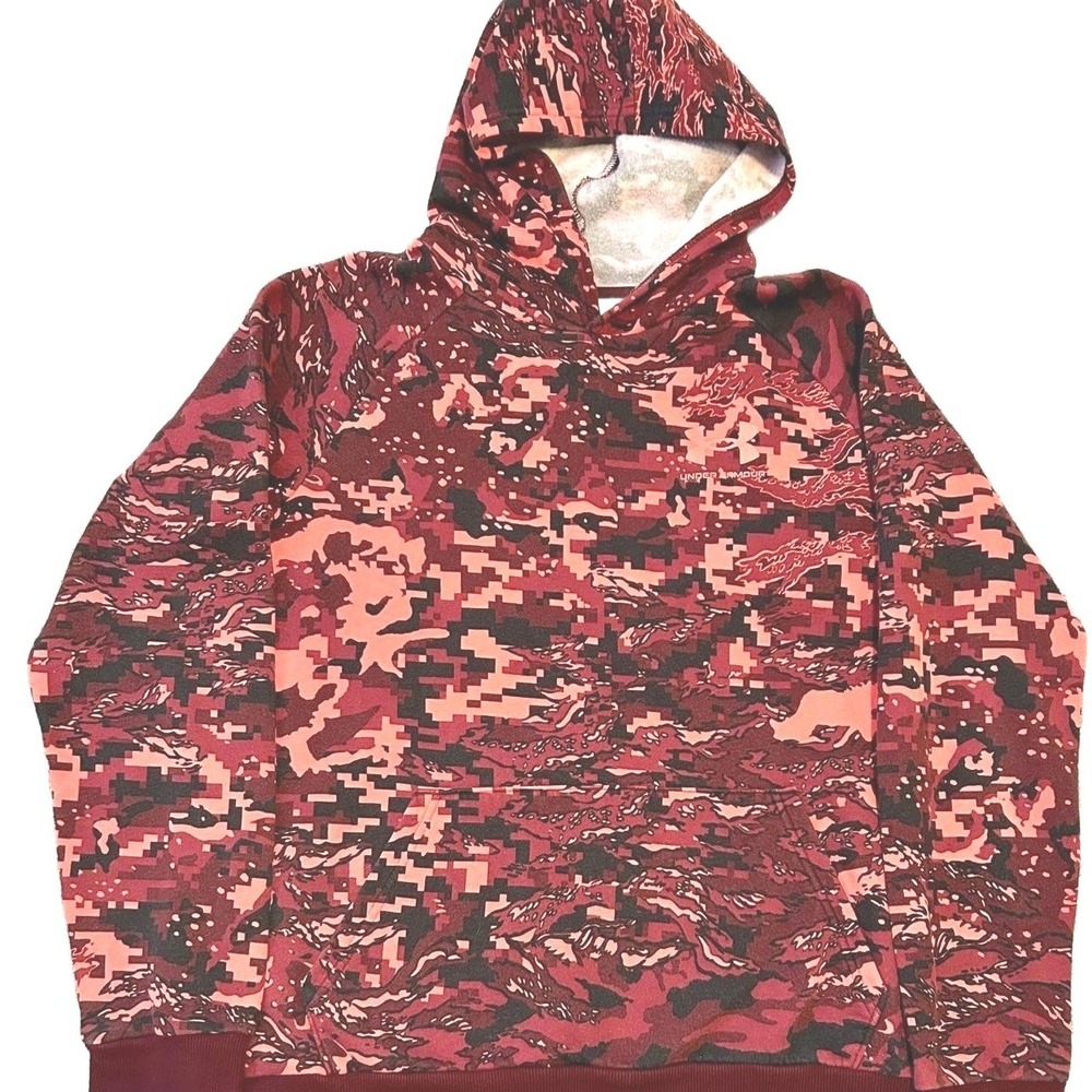 Under Armour Digi Camo Red Fleece Hoodie Youth XL Loose Fit